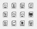 Set line RAW file document, PSD, M3U, SVG, CSS, PHP, HTML and XLS icon. Vector Royalty Free Stock Photo
