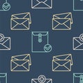 Set line Received message concept, Envelope and Envelope and check mark on seamless pattern. Vector