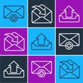 Set line Received message concept, Upload inbox and Envelope icon. Vector