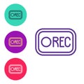 Set line Record button icon isolated on white background. Rec button. Set icons colorful. Vector Royalty Free Stock Photo