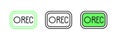 Set line Record button icon isolated on white background. Rec button. Vector Royalty Free Stock Photo