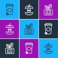 Set line Recycle bin, Leaf Eco symbol and Apple core icon. Vector