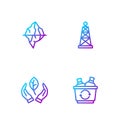 Set line Recycle bin, Leaf hand, Iceberg and Oil rig. Gradient color icons. Vector