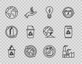 Set line Recycle bin with recycle symbol, Factory, Light bulb lightning, Planet earth and recycling, Earth globe, No Royalty Free Stock Photo