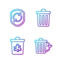 Set line Recycle bin with recycle, Recycle symbol inside shield and Trash can. Gradient color icons. Vector Royalty Free Stock Photo