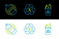 Set line Recycle bin with recycle symbol, No plastic bottle and and leaf icon. Vector