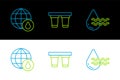 Set line Recycle clean aqua, Earth planet in water drop and Water filter icon. Vector