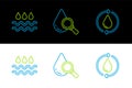 Set line Recycle clean aqua, Wave with water drop and Drop and magnifying glass icon. Vector