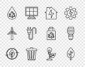 Set line Recycle and leaf, Tree, House lightning, Trash can, clean aqua, Electric plug, Light bulb with and LED icon
