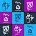 Set line Recycling plastic bottle, Recycle bin with recycle and Eco fuel canister icon. Vector Royalty Free Stock Photo