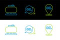 Set line Refill petrol fuel location, Oil tank storage and Word oil icon. Vector