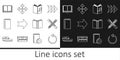 Set line Refresh, Crossed ruler and pencil, Audio book, Arrow, Book, Open, and Pixel arrows in four directions icon Royalty Free Stock Photo