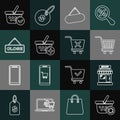 Set line Refresh shopping basket, Market store, Shopping cart, Signboard hanging, Add, Hanging sign with Close, check