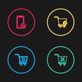 Set line Refresh shopping cart, Remove, Add to Shopping and Mobile and icon. Vector Royalty Free Stock Photo