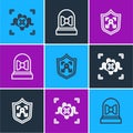 Set line Rejection voice recognition, Shield face and Motion sensor icon. Vector