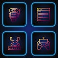 Set line Remote control, Robotic robot arm factory, low battery charge and Computer api interface. Gradient color icons Royalty Free Stock Photo