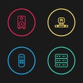 Set line Remote control, Server, Data, Web Hosting, Smart sensor and Stereo speaker icon. Vector Royalty Free Stock Photo