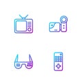 Set line Remote control, Smart glasses, Retro tv and Cinema camera. Gradient color icons. Vector