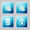 Set line Remove shopping basket, Add to Shopping, Mobile and cart and bag with percent icon. Vector Royalty Free Stock Photo