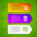 Set line Remove shopping cart, Mobile and, Market store and Hanging sign with Close. Business infographic template