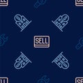 Set line Repair price, Bank building and Sell button on seamless pattern. Vector