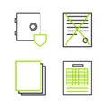 Set line Report file document, Clean paper, Delete and Safe with shield icon. Vector
