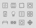 Set line Resistor electricity, Processor with microcircuits CPU, Electric scheme, Electrical outlet, Lightning bolt