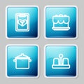 Set line Restaurant cafe menu, Cake, Cooking pot and Salt and pepper icon. Vector