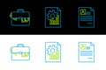 Set line Resume, Briefcase and money and Document with graph chart icon. Vector