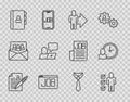 Set line Resume, Leader of a team of executives, Search job, Freelancer, Tie and Work time icon. Vector