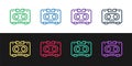 Set line Retro audio cassette tape icon isolated on black and white background. Vector Royalty Free Stock Photo