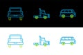 Set line Retro minivan, Pickup truck and Delivery cargo vehicle icon. Vector Royalty Free Stock Photo