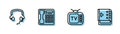 Set line Retro tv, Headphones, Telephone handset and Sound mixer controller icon. Vector