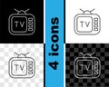 Set line Retro tv icon isolated on black and white, transparent background. Television sign. Vector Royalty Free Stock Photo