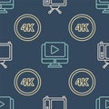 Set line Retro tv, 4k Ultra HD and Online play video on seamless pattern. Vector