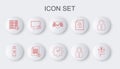 Set line Retro wall watch, USB flash drive with lock, Cyber security, Open padlock, Server, Lock on monitor, Document