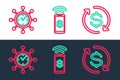 Set line Return of investment, Clock and gear and Contactless payment icon. Vector