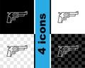 Set line Revolver gun icon isolated on black and white, transparent background. Vector Royalty Free Stock Photo