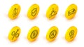 Set line Reward for good work, Coin money with euro symbol, Cryptocurrency coin Bitcoin, Percent up arrow, Credit card