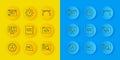Set line RGB and CMYK color mixing, UI UX design, Front end development, Bezier curve and Website statistic icon. Vector Royalty Free Stock Photo