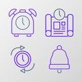 Set line Ringing bell, Clock with arrow, Project time plan and Alarm clock icon. Vector