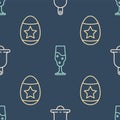 Set line Ringing bell, Easter egg and Wine glass on seamless pattern. Vector