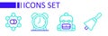 Set line Ringing bell, School backpack, Alarm clock and Molecule icon. Vector