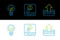 Set line Rise in water level, Light bulb with leaf and Wastewater icon. Vector