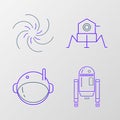 Set line Robot, Astronaut helmet, Mars rover and Black hole icon. Vector