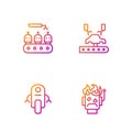 Set line Robot burned out, , Industrial production of robots and Robotic arm factory. Gradient color icons. Vector