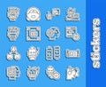 Set line Robot charging battery, blueprint, Computer api interface, Bot, Processor with microcircuits CPU, low charge Royalty Free Stock Photo