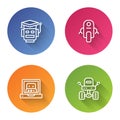 Set line Robot, , Creating robot and Mars rover. Color circle button. Vector Royalty Free Stock Photo