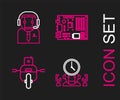 Set line Robot and digital time manager, Electronic computer components motherboard chip and Worker robot icon. Vector Royalty Free Stock Photo