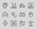 Set line Robot, Disassembled robot, Autonomous smart car, Processor with microcircuits CPU, low battery charge